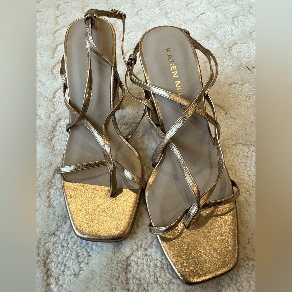 Karen Millen Metallic Block Heel Sandals